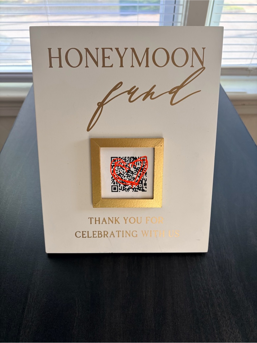 Honeymoon Fund QR Sign - Gold & White